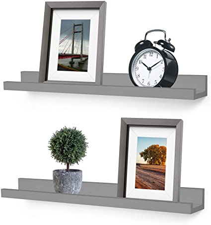 Greenco Wall Mounted Photo Ledge Floating Shelves Gray, 24" Inch-Set of 2