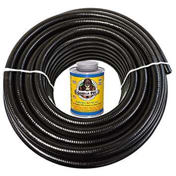 HydroMaxx 100 Feet x 1/2 Inch Black Flexible PVC Pipe for Koi Ponds, Irrigation and Water Gardens. Includes Free 4oz Can of Hot Blue PVC Gorilla Glue!