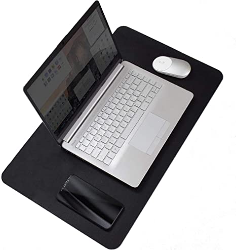 Office Desk Pad Mouse Pad 23.6" x 13.8", PU Leather Desk Mat Blotters Protecter with Comfortable Writing Surface, Black