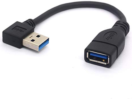 Short USB 3.0 Extension Cable, 90 Degree Left Angled USB Type A Male to Female Lead 5Gbps Speed Extender Cord - 15cm (Left)