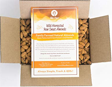 Raw Almonds Sweet Wild Harvested - Bulk - Naturally Steam Pasteurized 100% Natural Almonds - Family Farmed Since 1875 - Raw 5 lb Box From Ellie's Best