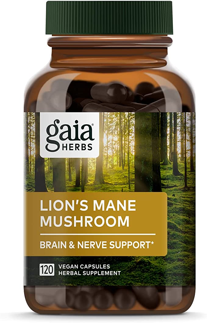 Gaia Herbs Lion’s Mane Mushroom - Brain and Nerve Support Supplement to Help Maintain Neurological Health - with Organic Lion's Mane Mushrooms - 120 Vegan Liquid Phyto-Capsules (120 Count)