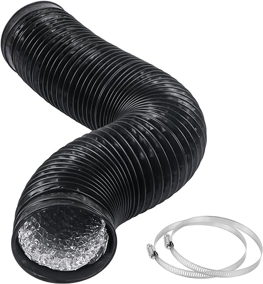 Yoodelife 6 Inch 5 Feet Black Air Ducting, Flexible 1.5m Length Aluminum Dryer Vent Hose for HVAC Ventilatio with 2 Clamps