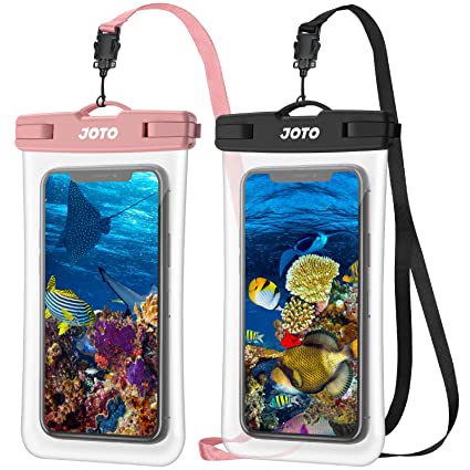 JOTO Plastic, TPU Underwater Transparent Waterproof Phone Case Holder Pouch for iPhone 14 13 12 11 Pro Max XS XR X 8 7 6S, Galaxy S21 S20 S10 Note 10, Pixel Up to 7.0" (Black, Pink) -2 Pack