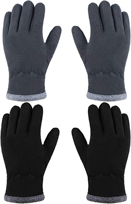 Cooraby 2 Pairs Kids Winter Fleece Gloves Soft Warm Lined Full Fingers Gloves for Boys Girls