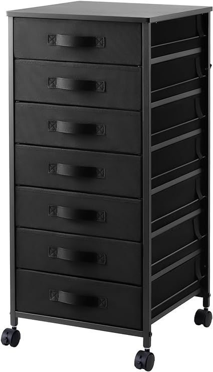 TOPSKY Mobile Cabinet, Fabric Storage Tower with Anti-Drop Drawers for Home Office (Black, 7 Drawers)