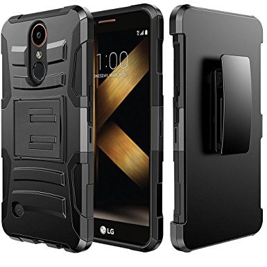 LG K20 Plus Case, LG K20 V Case, LG Harmony Case, JATEM [Belt Clip] Rugged Hybrid Dual Layer Kickstand Holster Combo   HD Screen Protector and Stylus Pen (Black/Black)