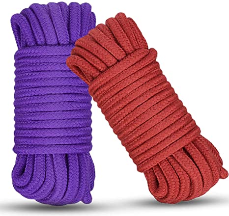 Soft Cotton Rope, 2 Pcs 32 Feet 10 Meter Multipurpose Durable Long Rope. Soft Tying Rope Cord（Purple   red)