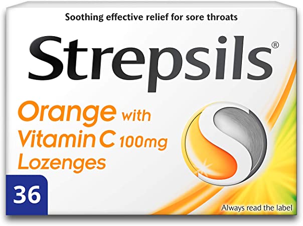 Strepsils Orange with Vitamin C Lozenges, Pack of 36