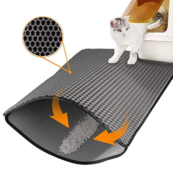Devansi Cat Litter Mat Litter Trapper Large Size 60cm X 45cm, Honeycomb Double-Layer Design Waterproof Urine Proof Material, Easy Clean Scatter Control (Gray)