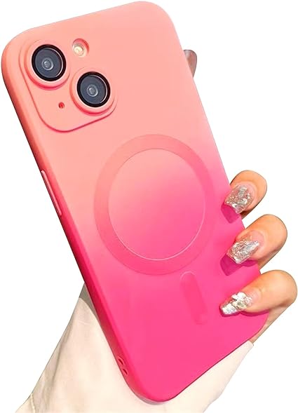 Ownest Compatible for iPhone 15 Case with Magnetic Fitting for Magsafe Case Luxury Cute Soft Liquid Silicone Shockproof Full Camera Protector Cover Case-Pink