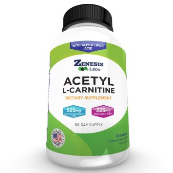 Acetyl L-Carnitine With Alpha Lipoic Acid - For Brain Health & Fat Loss - 90 Capsules