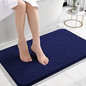 OLANLY Bathroom Rugs 24x16, Extra Soft Absorbent Chenille Bath Rugs, Non-Slip, Dry Quickly, Machine Washable, Bath Mats for Bathroom Floor, Tub and Shower, Navy