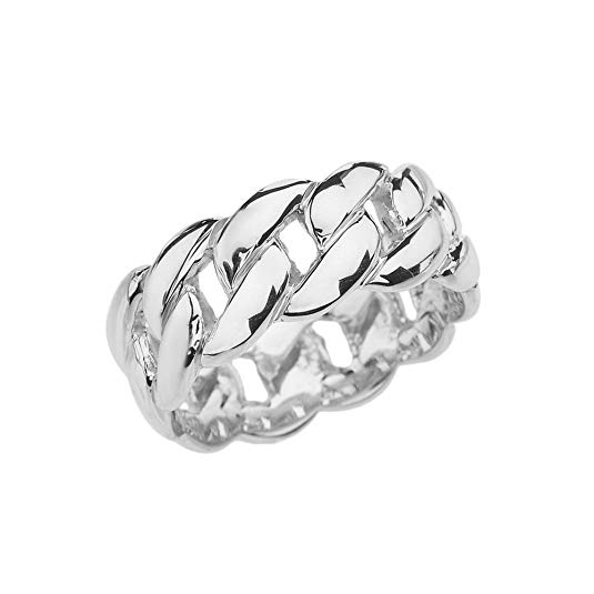 Modern Contemporary Rings Sterling Silver Cuban Link 8 mm Engagement Band