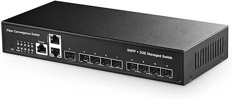 Binardat 11 Port Gigabit SFP Managed Switch, 9 Gigabit SFP, 2 Gigabit Ethernet, Console Cli/Web Managed Fiber Ethernet Switch