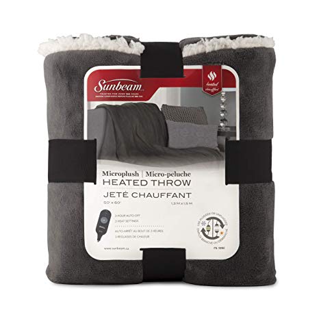 Sunbeam TSM8TR-RG30-39C50 Micro Plush Heated Throw Blanket, Pewter