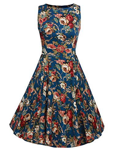 ACEVOG Vintage 1950's Floral Spring Garden Party Picnic Dress Party Cocktail Dress