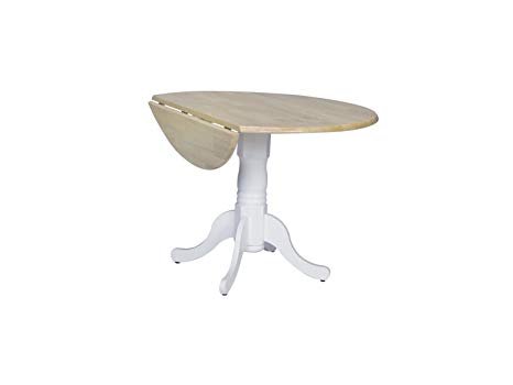 International Concepts T02-42DP 42-Inch Round Dual Drop Leaf Ped Table, White/Natural