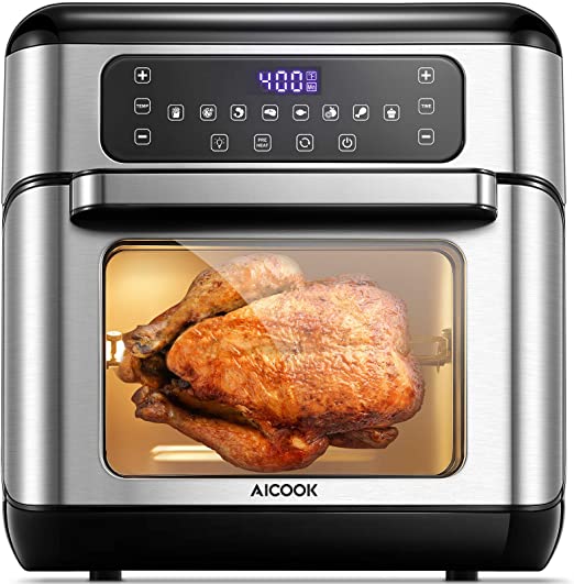 AICOOK 11Quart Air Fryer,Air Oven,1500W Rotisserie Oven,With One-button Digital Control,Precise Temperature Control,Air Fry Oil-Free,Nonstick, Accessories & Cookbook Included