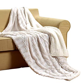 Tache White Ivory Super Soft Warm Polar Faux Fur with Sherpa Throw Bed Blanket Queen Size 90 x 90