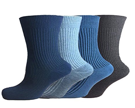 Mens 100% Cotton Non-Elastic Loose Wide Top Diabetic Socks, Size 6-11 UK Mix (12 Pairs)