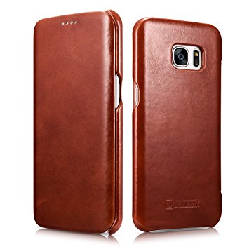 Samsung Galaxy S7 Edge Leather Case, Icarer Vintage Series Luxury Genuine Leather Wallet Case in Ultra Slim Style, Folio Cover with Magnetic Closure for Samsung S7 Edge 5.5 Inch (Brown)