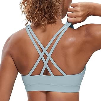 CRZ YOGA Women's Strappy Sports Bras Fitness Workout Padded Yoga Bra Criss Cross Back