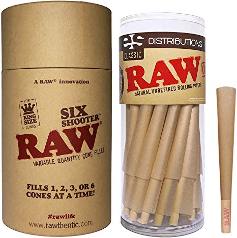 RAW Six Shooter with Classic KS (50 Pack) Cones Kit | Fills 1,2,3, or 6 Cones at a Time!