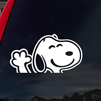 SoCoolDesign Peanuts Cartoon Dog Waving Car Truck Laptop Sticker Decal 8" Wide (White)