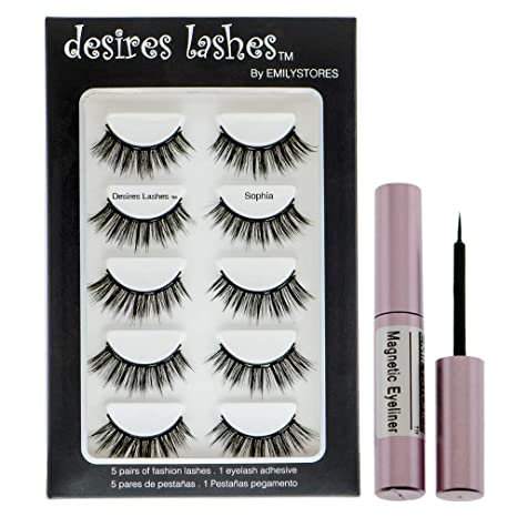 DESIRES LASHES By EMILYSTORES Magnetic Eyelashes Natural Magnet Faux-Lashes Multipack Kit 5Pairs, Sophia