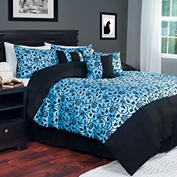 Lavish Home 7-Piece Victoria Damask Comforter Set, Queen