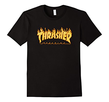Th-rasher Flame Short Sleeve Skateboa-rd T-Shirt Black