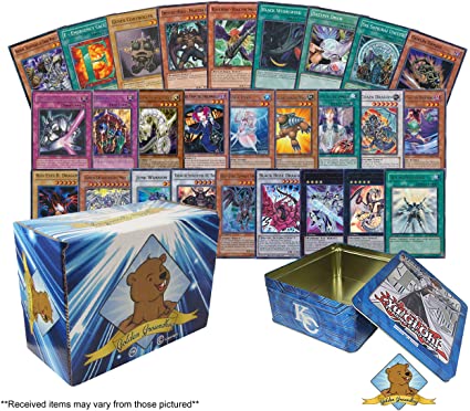 500 Assorted Yugioh Cards Including Rares - Holo Rare Cards! Includes Empty Collector Yugioh Tin! Golden Groundhog Treasure Chest Storage Box!