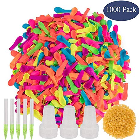 1000 Pack Water Balloons Refill Kit with Quick Easy Tools Latex Water Bomb Fight Games Sports Summer Splash Fun for Kids and Adults