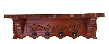 Urnporium Solid Mahogany Wood Wall Mounted Hat with Top Shelf & 4 Sets of Double Hooks Carved Coat Rack, 4 mAh