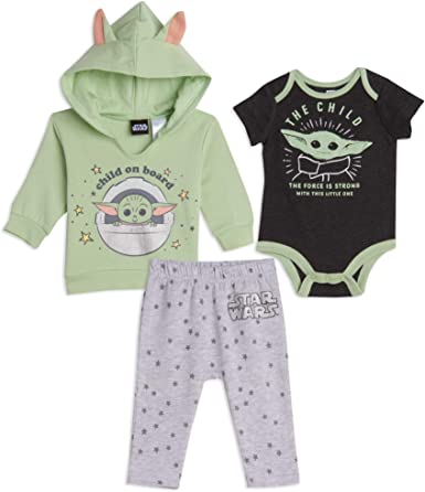 STAR WARS Mandalorian The Child 3 Piece Layette Set: Hoodie Bodysuit Pants