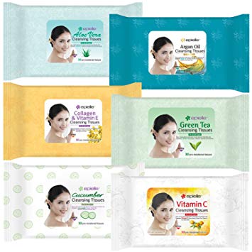 Kareway Epielle Assorted Makeup Remover Cleansing Towelettes, 30 Counts (Pack of 6)