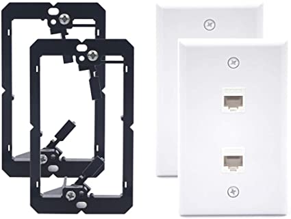 VCE 2 Port Cat6 Female to Female FacePlate and Single Gang Low Voltage Mounting Bracket Wall Plate