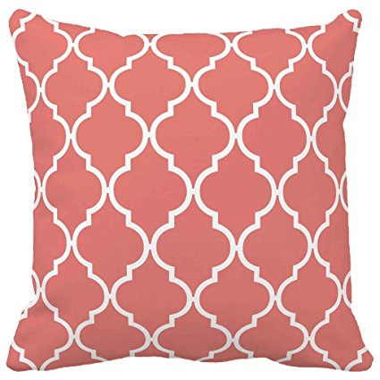 Generic Throw Pillow Coral Quatrefoil Tiles Geometric Pattern Print Home Decor Size 45x45cm