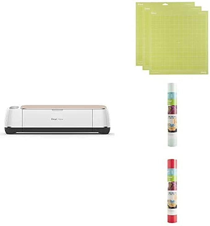 Cricut Maker Bundle Maker-Champagne, StandardGrip Cutting Mat 3 Pack, 1 Vinyl Roll-Mint, and 1 Vinyl Roll-Red