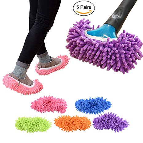 5 Pairs/10 pcs Washable Dust Mop Slippers Shoes Cover Soft Washable Reusable Microfiber Cleaning Mop Slippers Floor Dust Hair Cleaners Multi-Function Cleaning Shows Cover