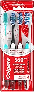 Colgate 360 Advanced Optic White Whitening Toothbrush with Tongue Cleaner, Soft, 4 Count