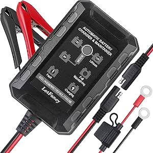 LotFancy 6V 12V 1.5A Battery Charger and Maintainer, Smart Trickle Charger for Lithium (LiFePO4), Lead Acid Battery, Automatic Float Charger for Car, Marine, Deep Cycle, AGM, GEL, SLA