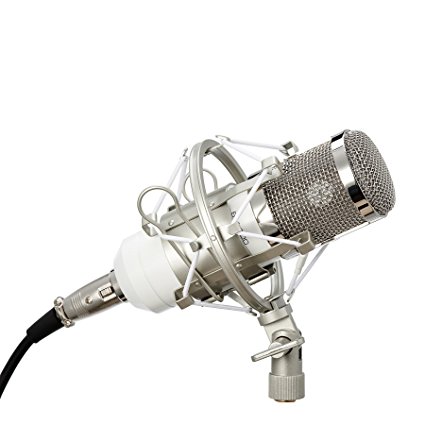 CO-Z Pro BM800-White Condenser Microphone Package Studio Sound Recording Mic with Arm Stand & Wind Screen Pop Filter Mask Shield Sets