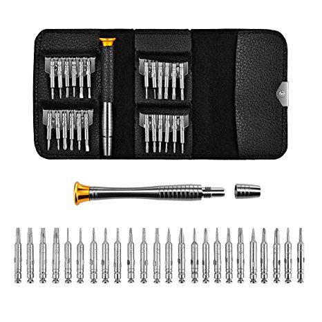 25 in 1 Screwdriver Set with Phillips Torx Flat Pentalobe Triwing Screwdriver, Loxan Small Portable Repair Tool Kits with Black Leather Case for iPhone, Macbook, iPad, Laptop, Watch & Glasses