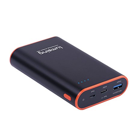 Lumsing 10050mAh Portable Charger [Quick Charge 3.0   USB C]Power Bank Dual Port External Battery Pack with QC 3.0 Technology and USB Type-C Input and Output for Smartphones and Tablets (Black)