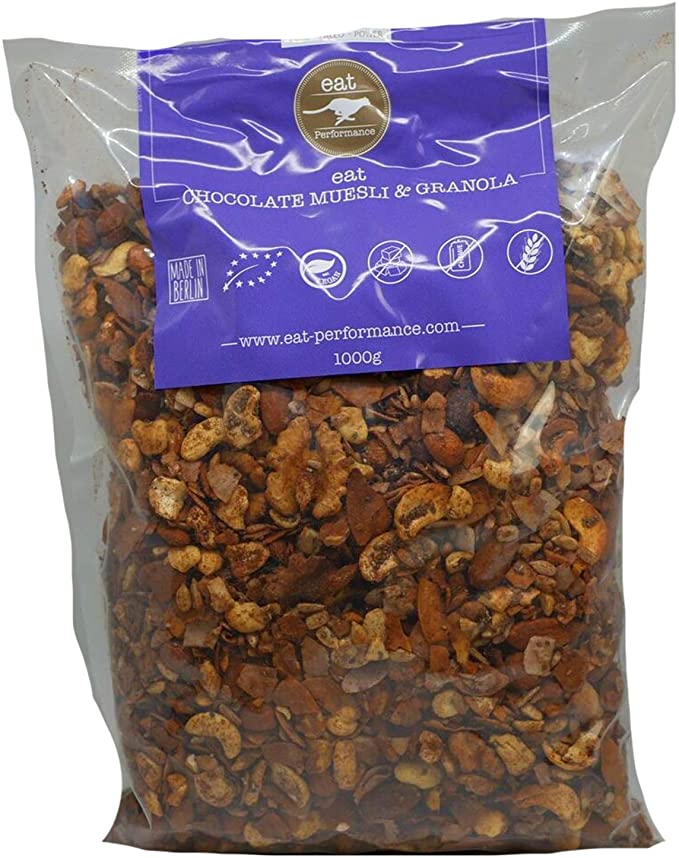 eat Chocolate Granola Muesli (1000g) by eat Performance (Organic Granola Breakfast Cereal, Paleo, no Added Sugar, Gluten Free, Lactose Free, superfood, Low carb)