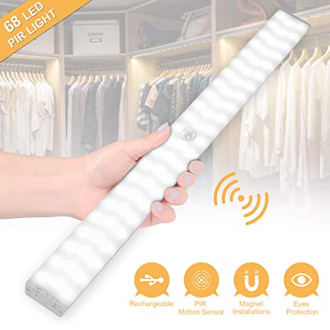 LED Closet Light, Under Cabinet Lighting Rechargeable Wireless Motion Sensor Closet Light for Wardrobe, Kitchen and Stairs, Closet, Under Cabinet, Hallway with Magnetic Strip…