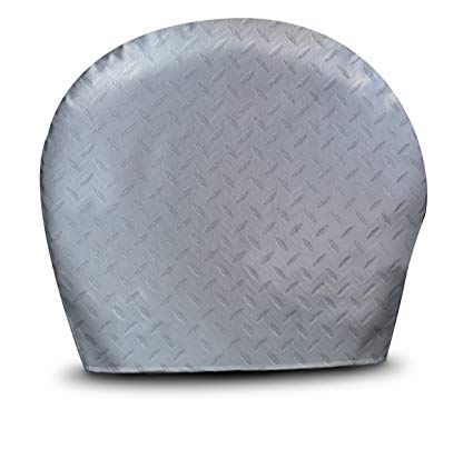 ADCO 3755 Silver #5 Diamond Plated Steel Vinyl Tyre Gard Wheel Cover, (Set of 2) (Fits 18"-22")