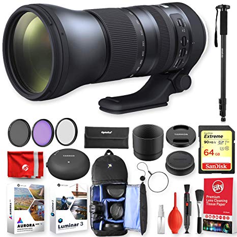Tamron SP 150-600mm F/5-6.3 Di VC USD for Nikon with Tap-in Console   Sandisk 32GB Memory   Camera Backpack   Skylum Photo Editing Software Essentials Bundle (19pc) (6 Year Limited USA Warranty)